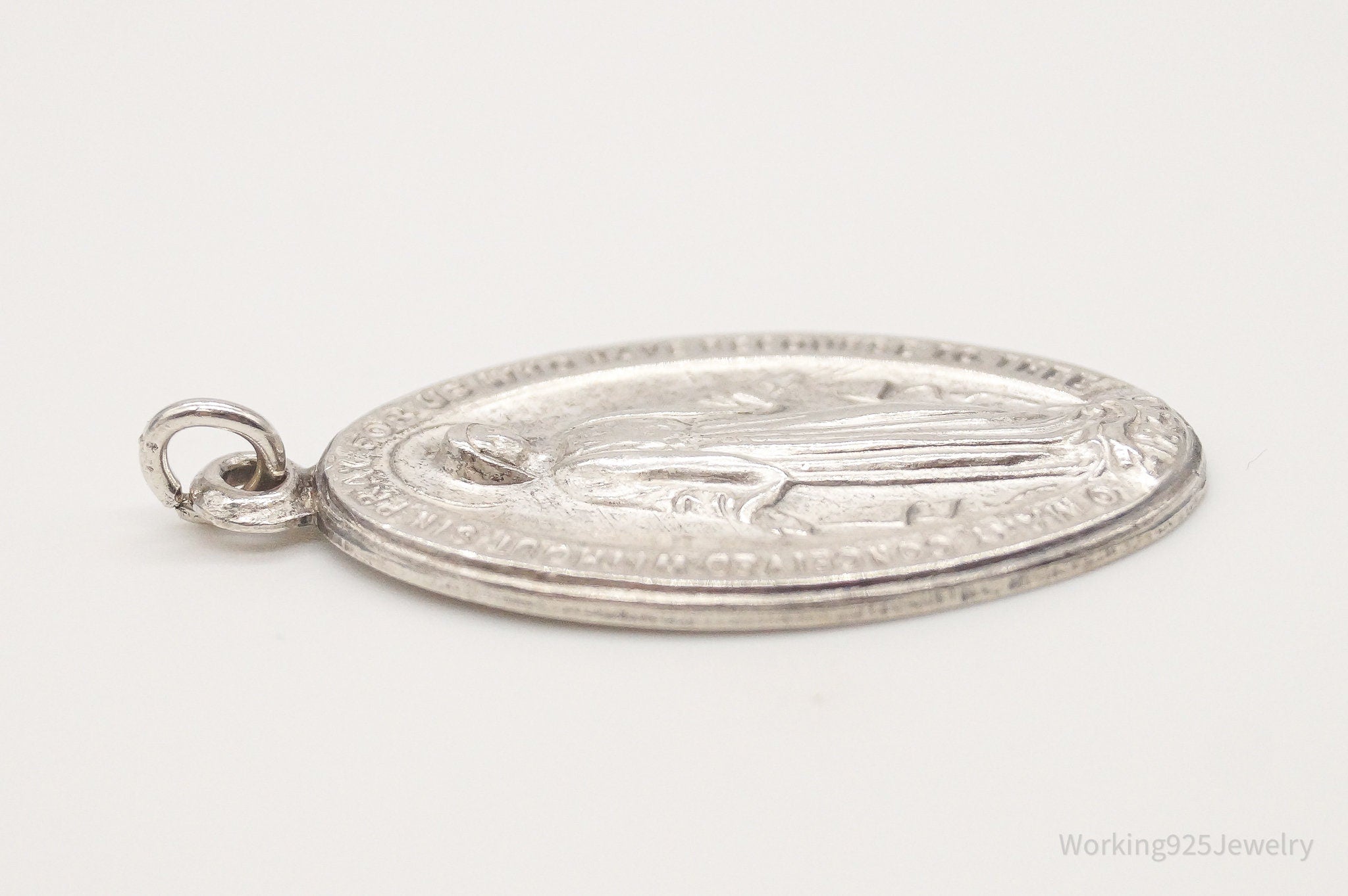Antique Mary Pray For Us Sterling Silver Pendant | Jewelry > Necklaces > Pendants | Wiccan Center