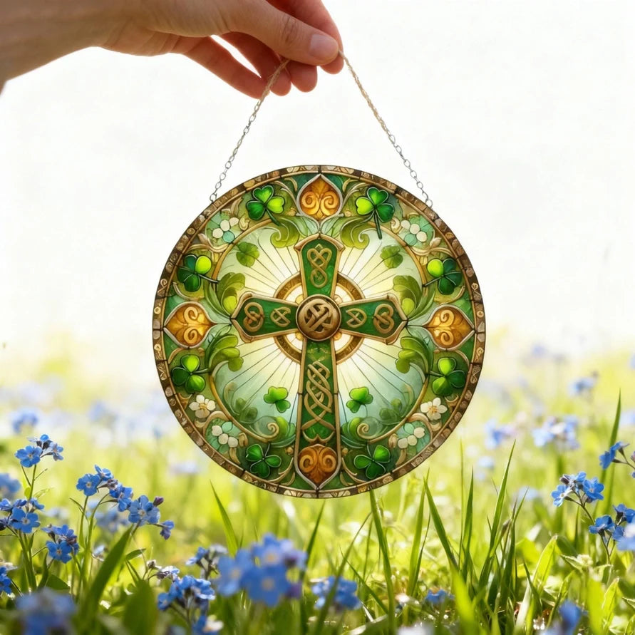 Ireland's Celtic Cross Stained Glass Suncatcher Gift