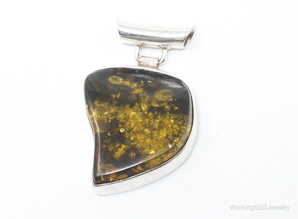 Large Vintage Amber Modernist Sterling Silver Necklace Pendant | Jewelry > Necklaces > Pendants | Wiccan Center
