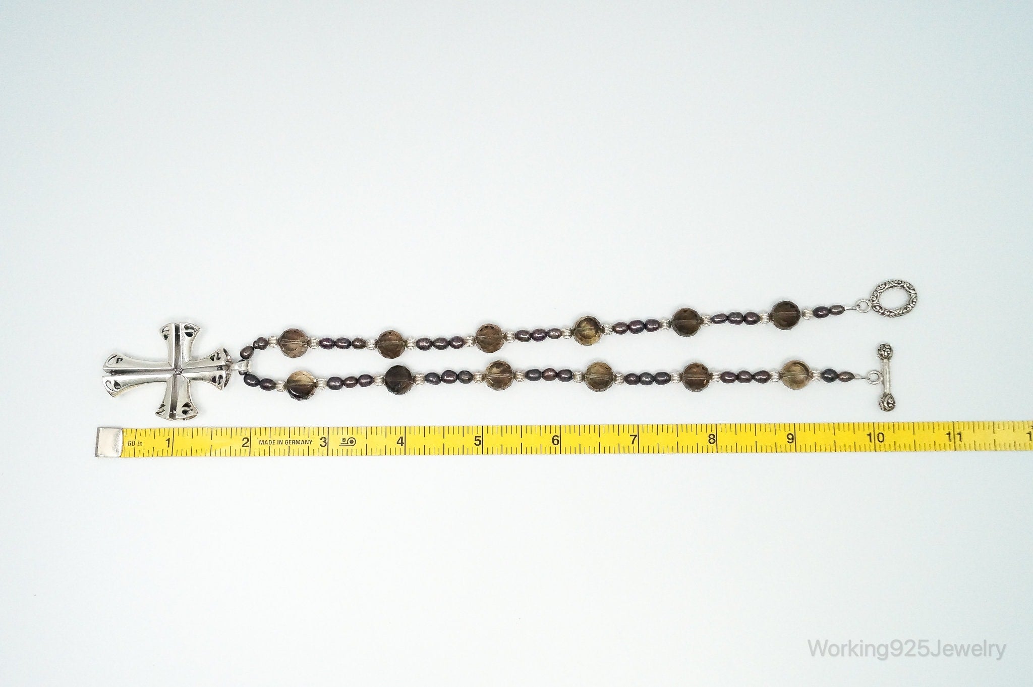 Designer Large Cross Smoky Topaz Pearl Sterling Silver Necklace | Jewelry > Necklaces > Pendants | Wiccan Center