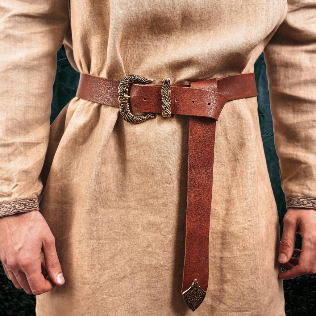 Viking Leather Belt – Brass Buckle Medieval Belt