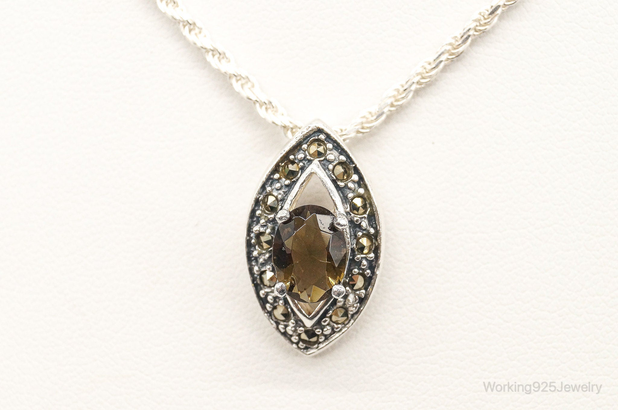 Vintage Smoky Topaz Marcasite Art Deco Sterling Silver Necklace | Jewelry > Necklaces > Pendants | Wiccan Center