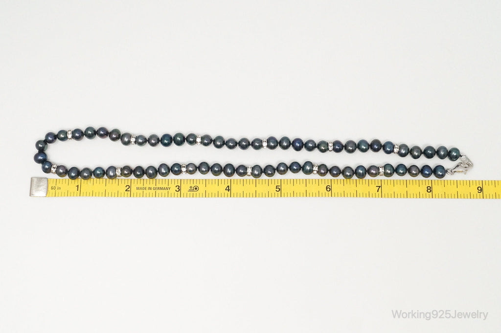 Vintage Tahitian Pearl Cubic Zirconia Sterling Silver String Necklace | Jewelry > Necklaces > Pendants | Wiccan Center