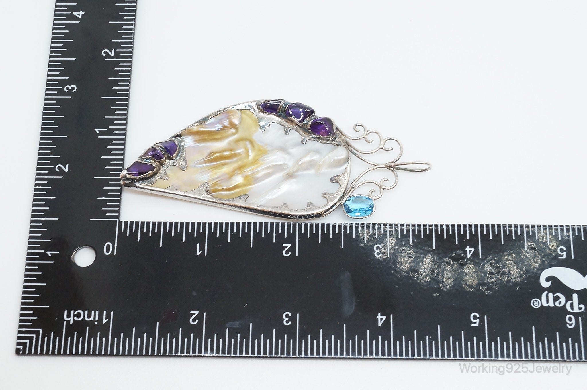 Large Vintage Multi Gem Modernist Sterling Silver Pendant | Jewelry > Necklaces > Pendants | Wiccan Center