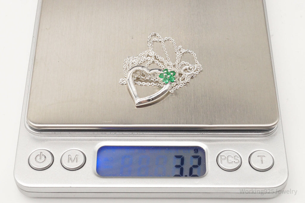 Vintage Designer Avon Green Cubic Zirconia Heart Sterling Silver Necklace | Jewelry > Necklaces > Pendants | Wiccan Center