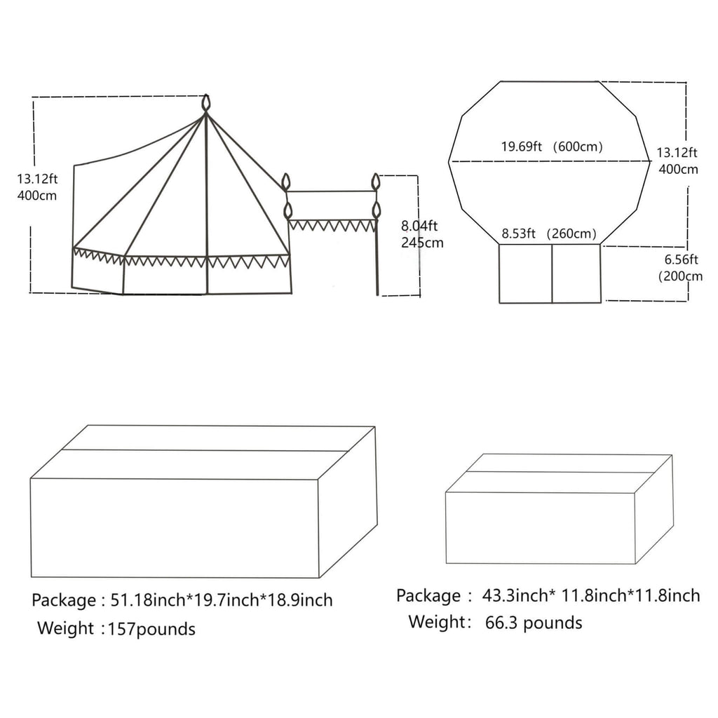 [13X19FT] Extra-Large Heavy-Duty Outdoor Four Seasons Glamping Canvas Bell Yurt Tent (SAK45688) | Yurt Tents | Wiccan Center