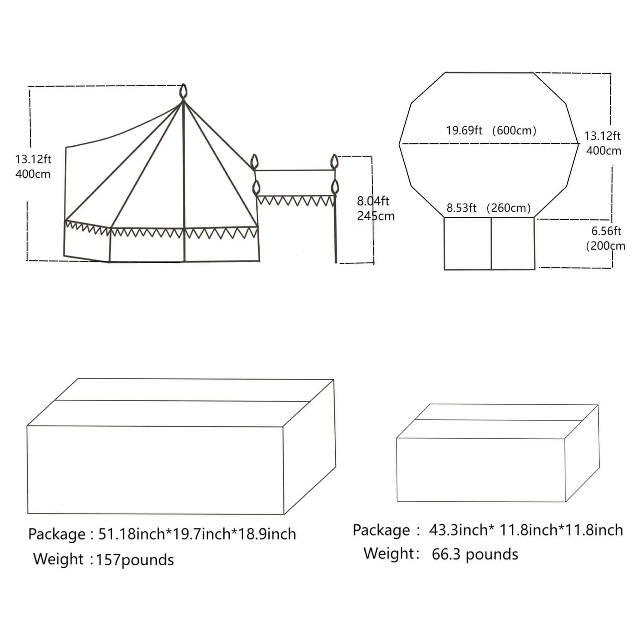[13X19FT] Extra-Large Heavy-Duty Outdoor Four Seasons Glamping Canvas Bell Yurt Tent (SAK45688) | Yurt Tents | Wiccan Center