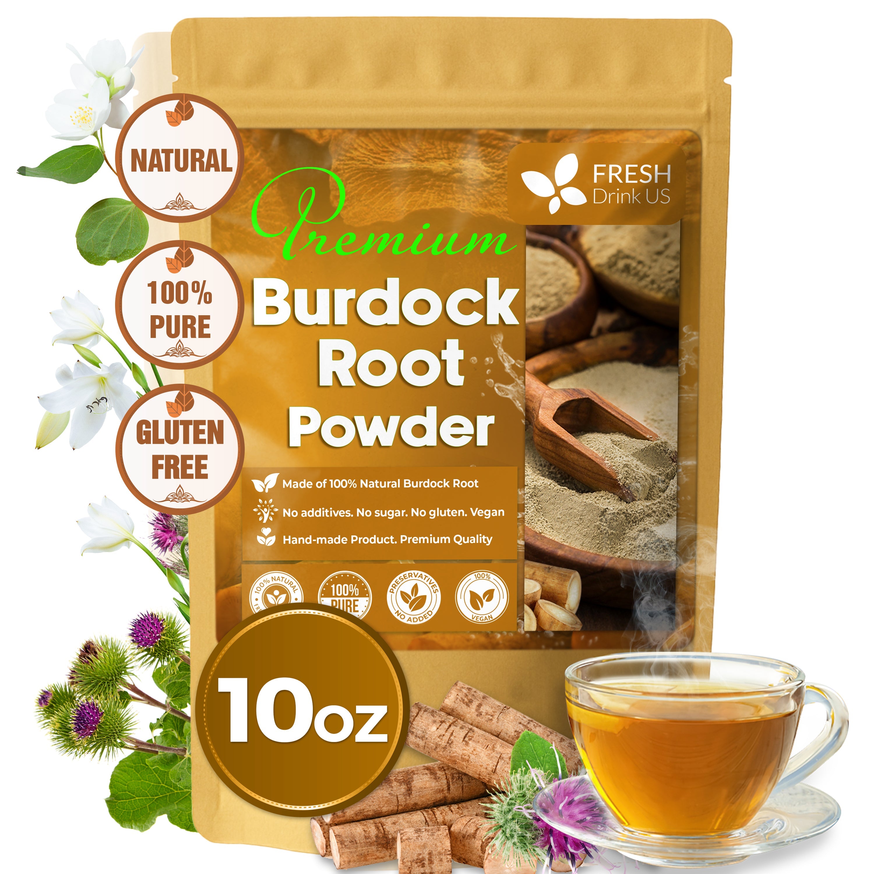 Burdock Root Powder, Burdock Root Extract, 100% Natural & Pure from Burdock Root, Burdock Root Herbal Tea, No Additives, No Caffeine, Vegan | Tea | Wiccan Center