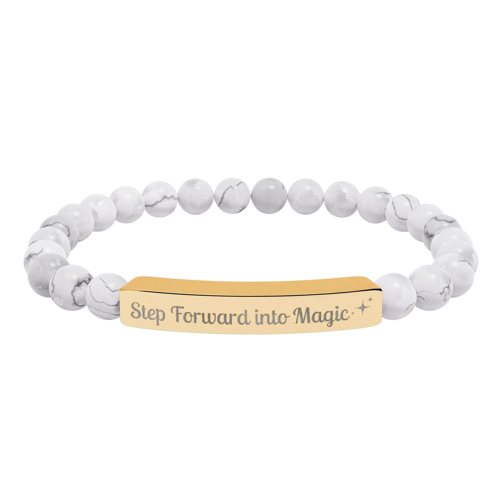Engraved Natural Stone Stretch Bar Bracelet — "Step Forward into Magic" Motivational Beaded Bracelet | Accessories | Wiccan Center