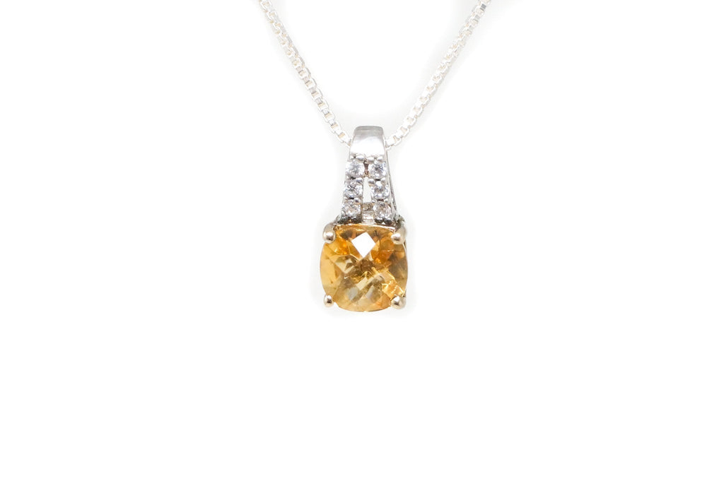 Vintage Art Deco 10K Yellow Gold Citrine CZ Sterling Silver Necklace Pendant | Jewelry > Necklaces > Pendants | Wiccan Center
