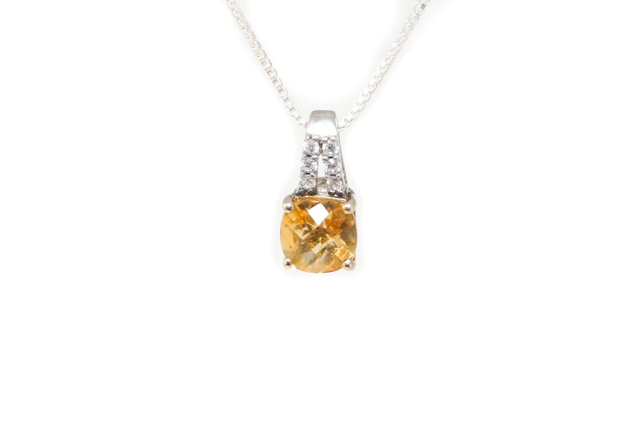 Vintage Art Deco 10K Yellow Gold Citrine CZ Sterling Silver Necklace Pendant | Jewelry > Necklaces > Pendants | Wiccan Center