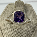 Sterling Silver Split Band Square Amethyst Ring – Size 9 – Calm, Intuition & Spiritual Protection | Rings | Wiccan Center