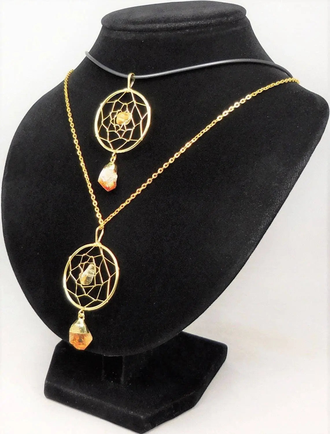 Dreamcatcher Pendant (Citrine Crystal Point)(Gold Plated) Gemstone Jewelry Necklace Supply | Craft Supplies & Tools > Beads, Gems & Cabochons > Charms & Pendants > Pendants | Wiccan Center