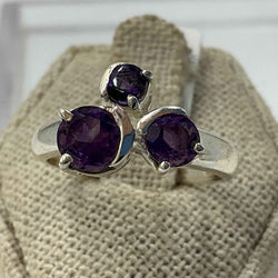 Sterling Silver Triple Circle Amethyst Ring – Size 9 – Calm, Intuition & Spiritual Protection | Rings | Wiccan Center