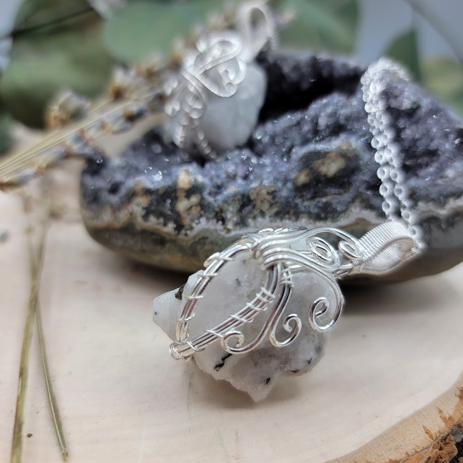 Wire-Wrapped Rainbow Moonstone Necklace | Jewelry-Necklace | Wiccan Center