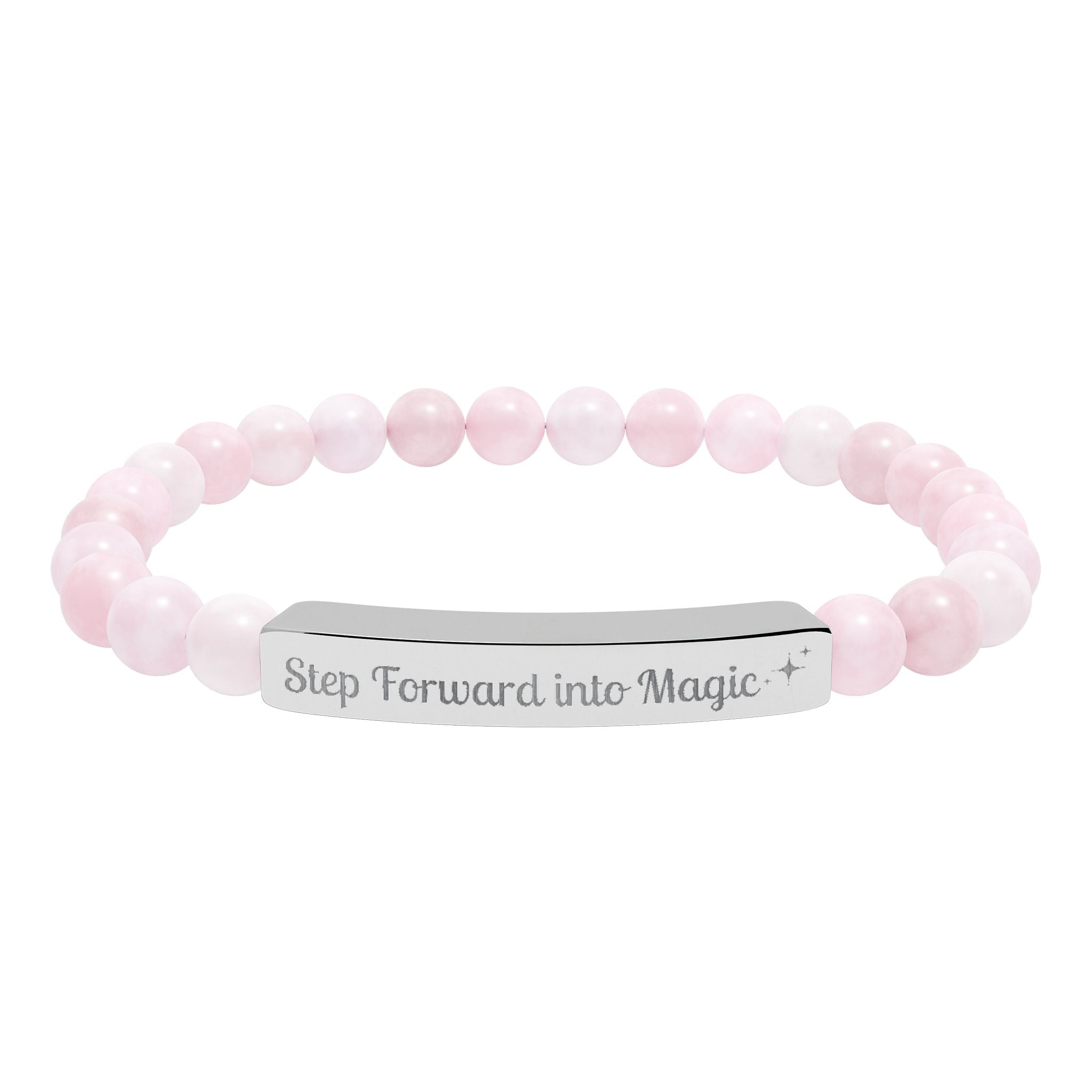 Engraved Natural Stone Stretch Bar Bracelet — "Step Forward into Magic" Motivational Beaded Bracelet | Accessories | Wiccan Center