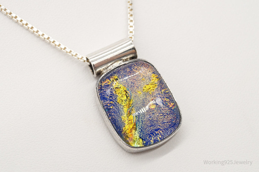 Vintage Large Dichroic Glass Sterling Silver Necklace | Jewelry > Necklaces > Pendants | Wiccan Center
