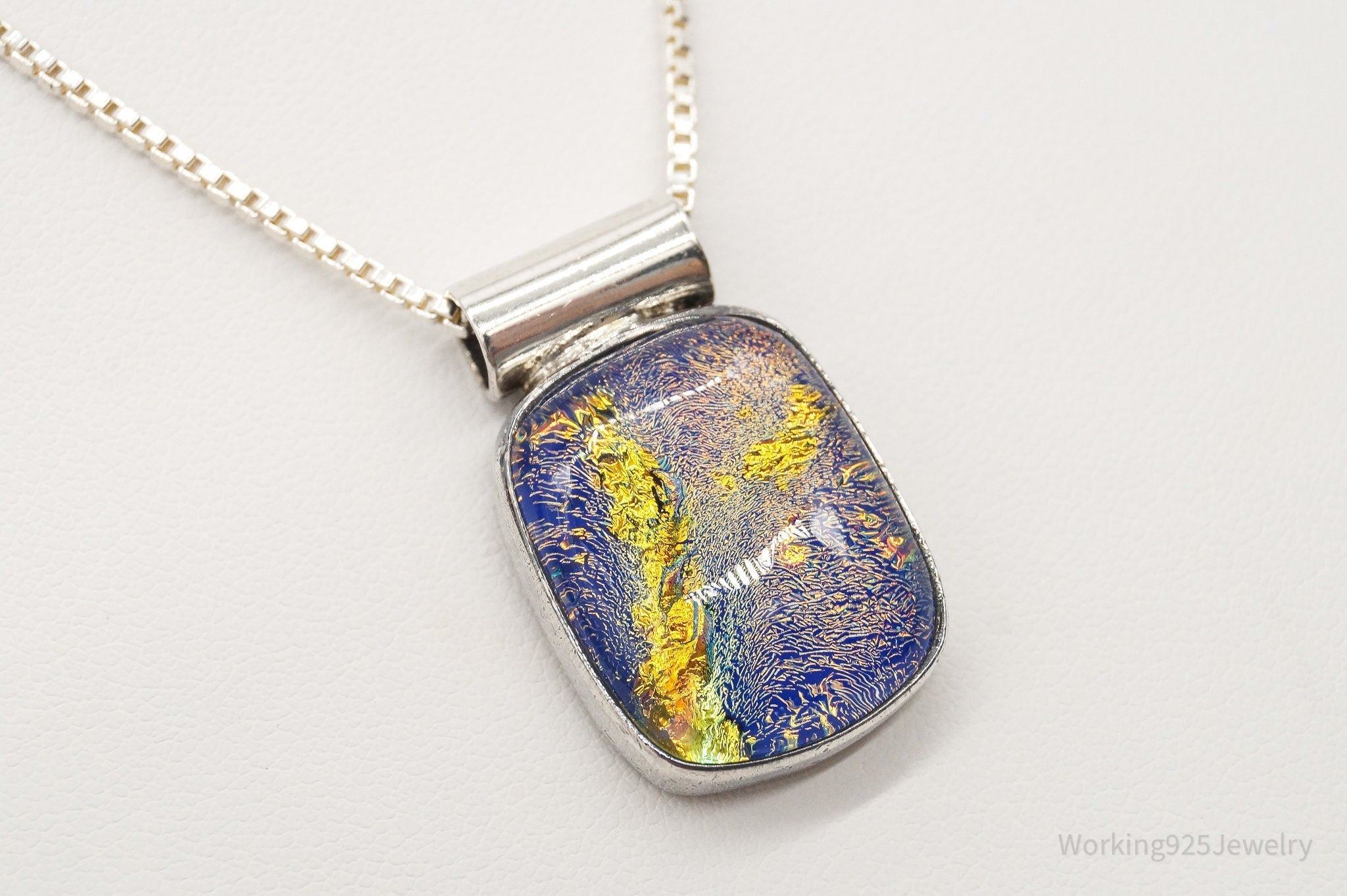 Vintage Large Dichroic Glass Sterling Silver Necklace | Jewelry > Necklaces > Pendants | Wiccan Center