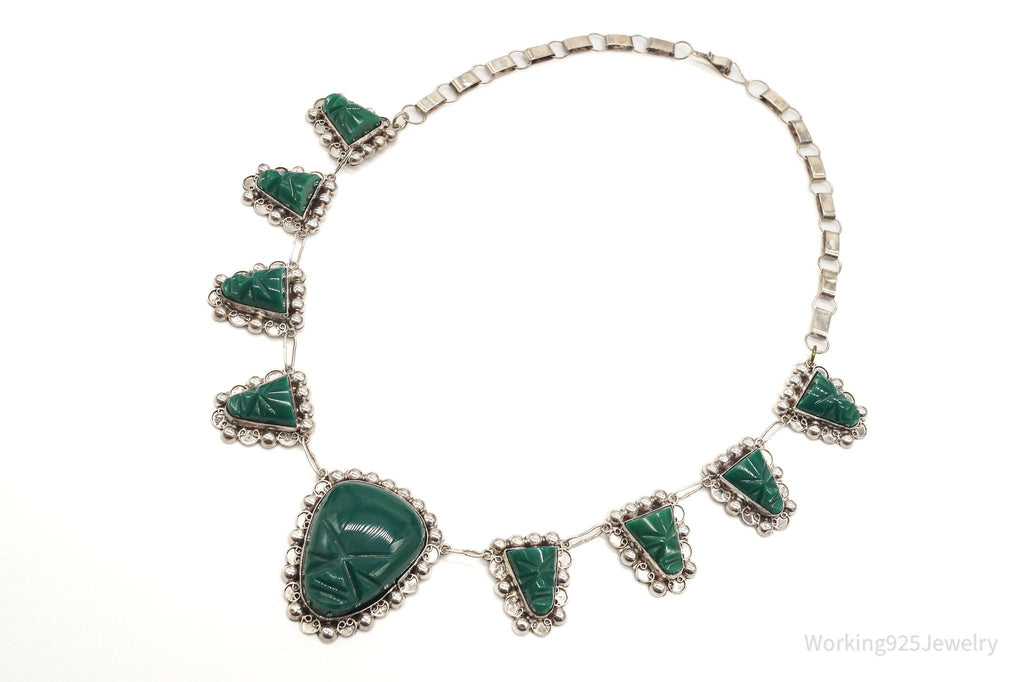 Vintage Mexico Green Onyx Carved Masks Sterling Silver Necklace | Jewelry > Necklaces > Pendants | Wiccan Center