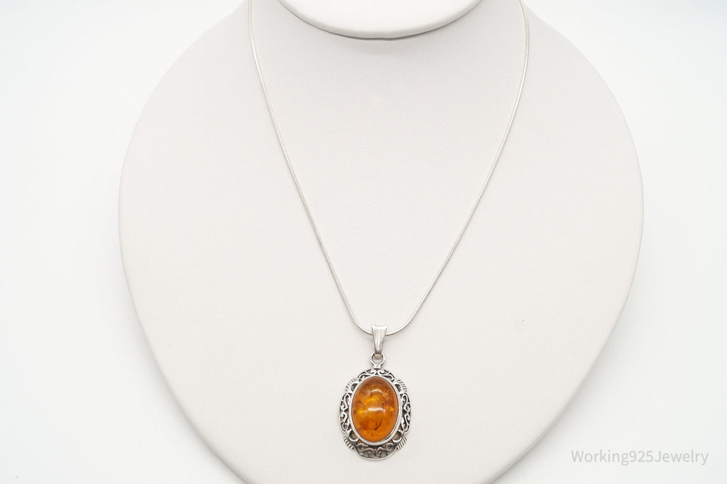 Vintage Large Amber Sterling Silver Adjustable Chain Necklace | Jewelry > Necklaces > Pendants | Wiccan Center