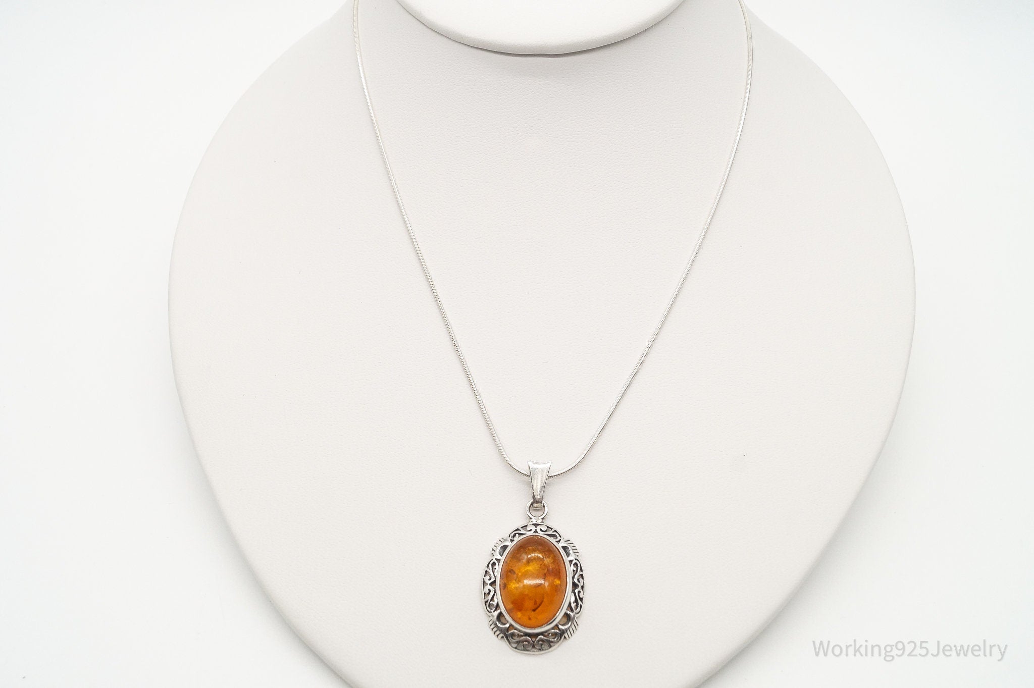 Vintage Large Amber Sterling Silver Adjustable Chain Necklace | Jewelry > Necklaces > Pendants | Wiccan Center