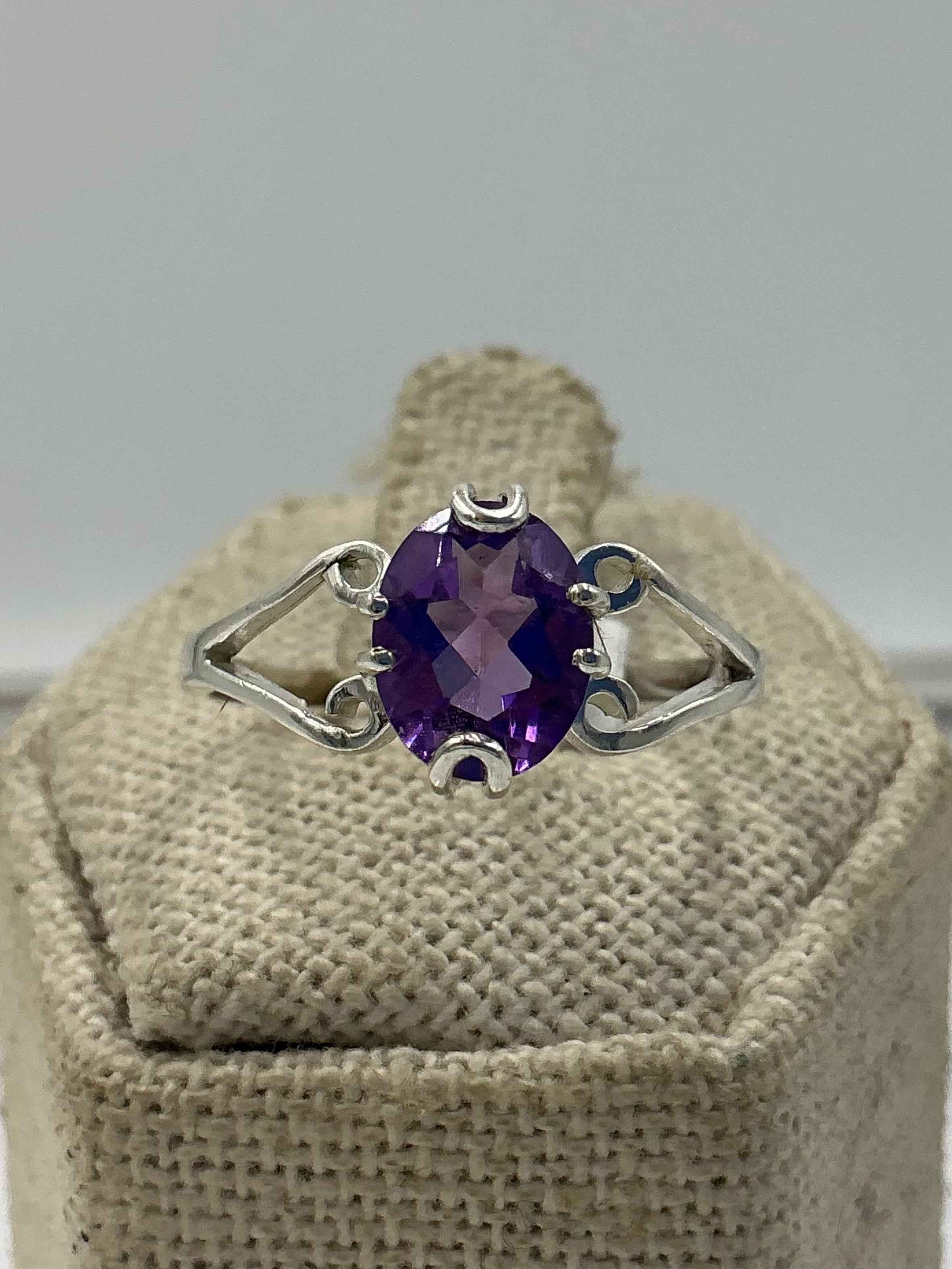 Sterling Silver Lotus Teardrop Amethyst Ring – Size 10 – Calm, Intuition & Spiritual Protection | Rings | Wiccan Center