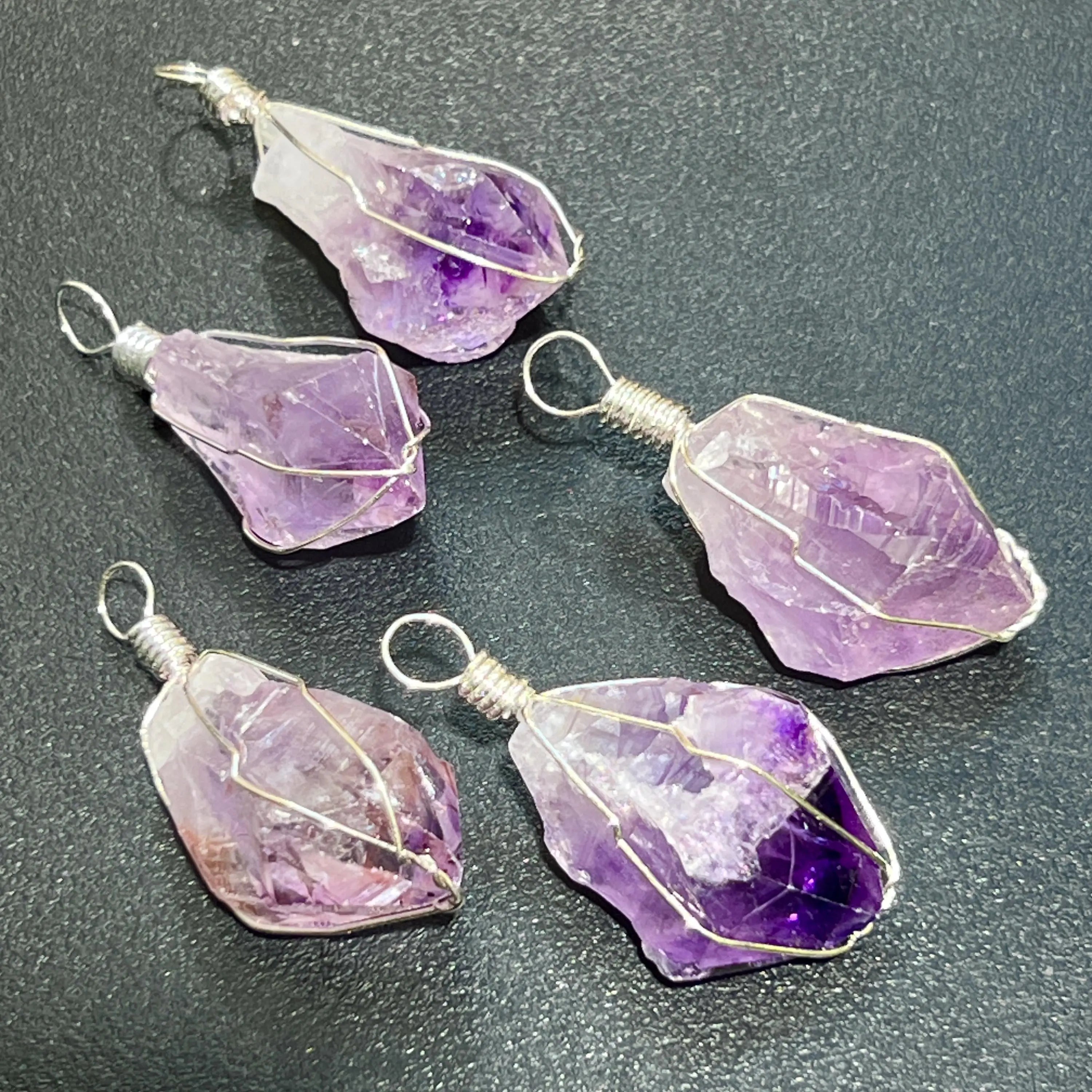 Amethyst Crystal Point Pendant (Silver Plated Wire Wrapped) | Craft Supplies & Tools > Beads, Gems & Cabochons > Charms & Pendants > Pendants | Wiccan Center