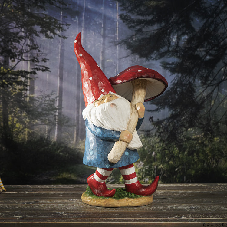 Gnome with Mushroom Figurine