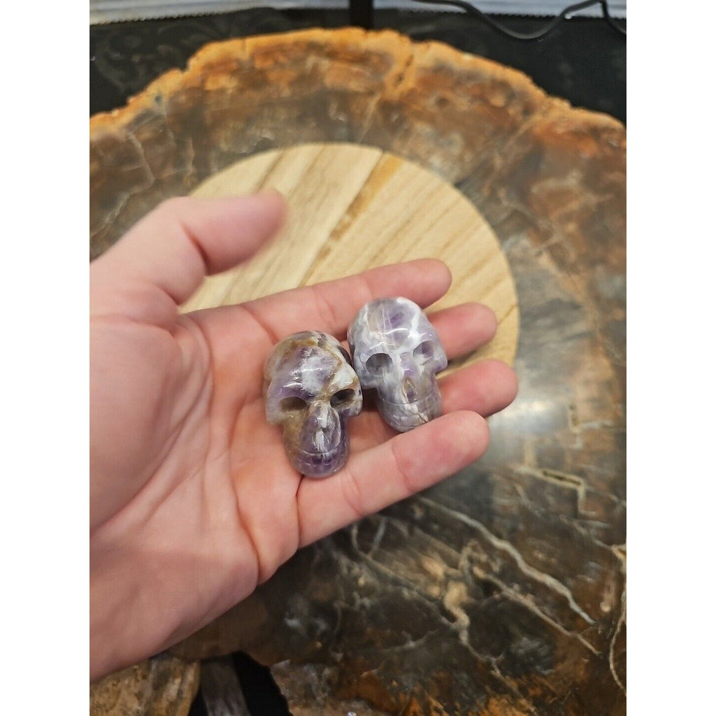 Dream Amethyst Crystal Skull Pair — 93g, Polished Display Pieces | CrystalCloud Company | Crystal Carvings & Skulls | Wiccan Center