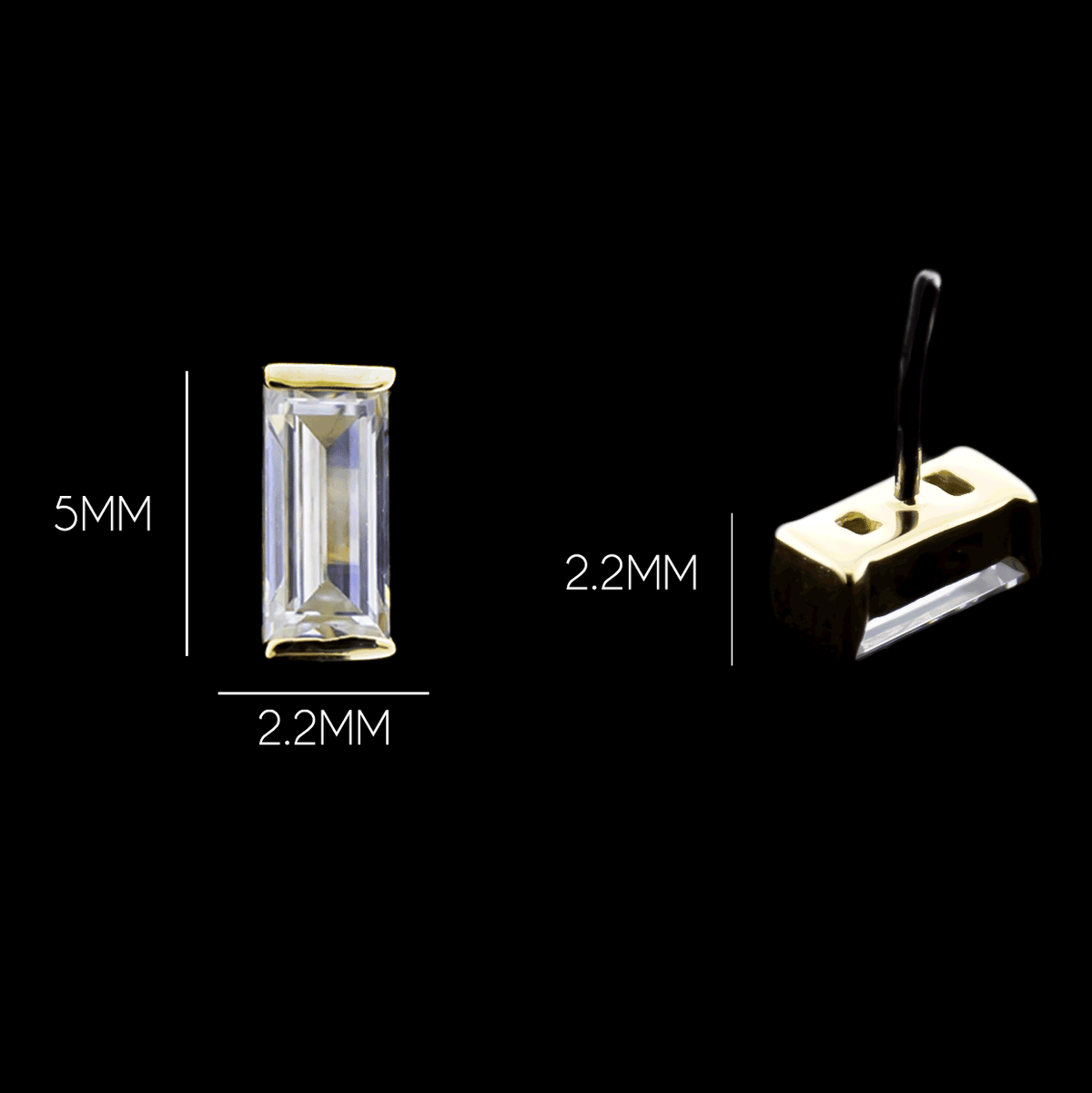 Radiance - 14K Gold Baguette-Cut CZ Threadless End | Body Jewelry | Wiccan Center