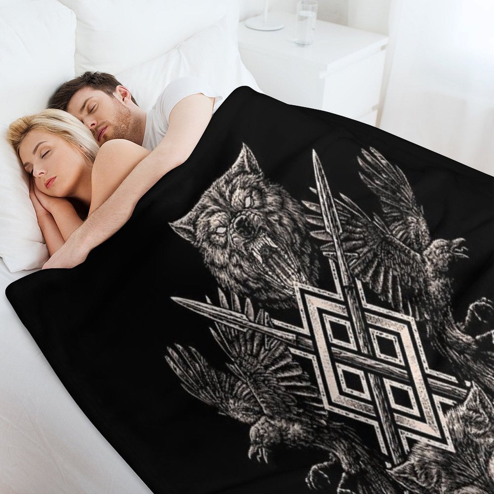 Viking Wolf Raven of Odin Geri Freki Huginn Muninn Norse Mythology  Gungnir Travel-friendly Throw Blanket