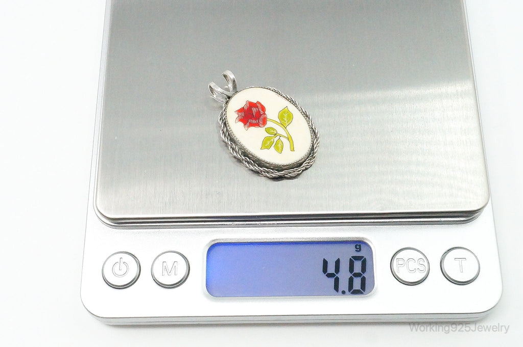 Vintage Painted Rose Bone Southwestern Sterling Silver Pendant | Jewelry > Necklaces > Pendants | Wiccan Center