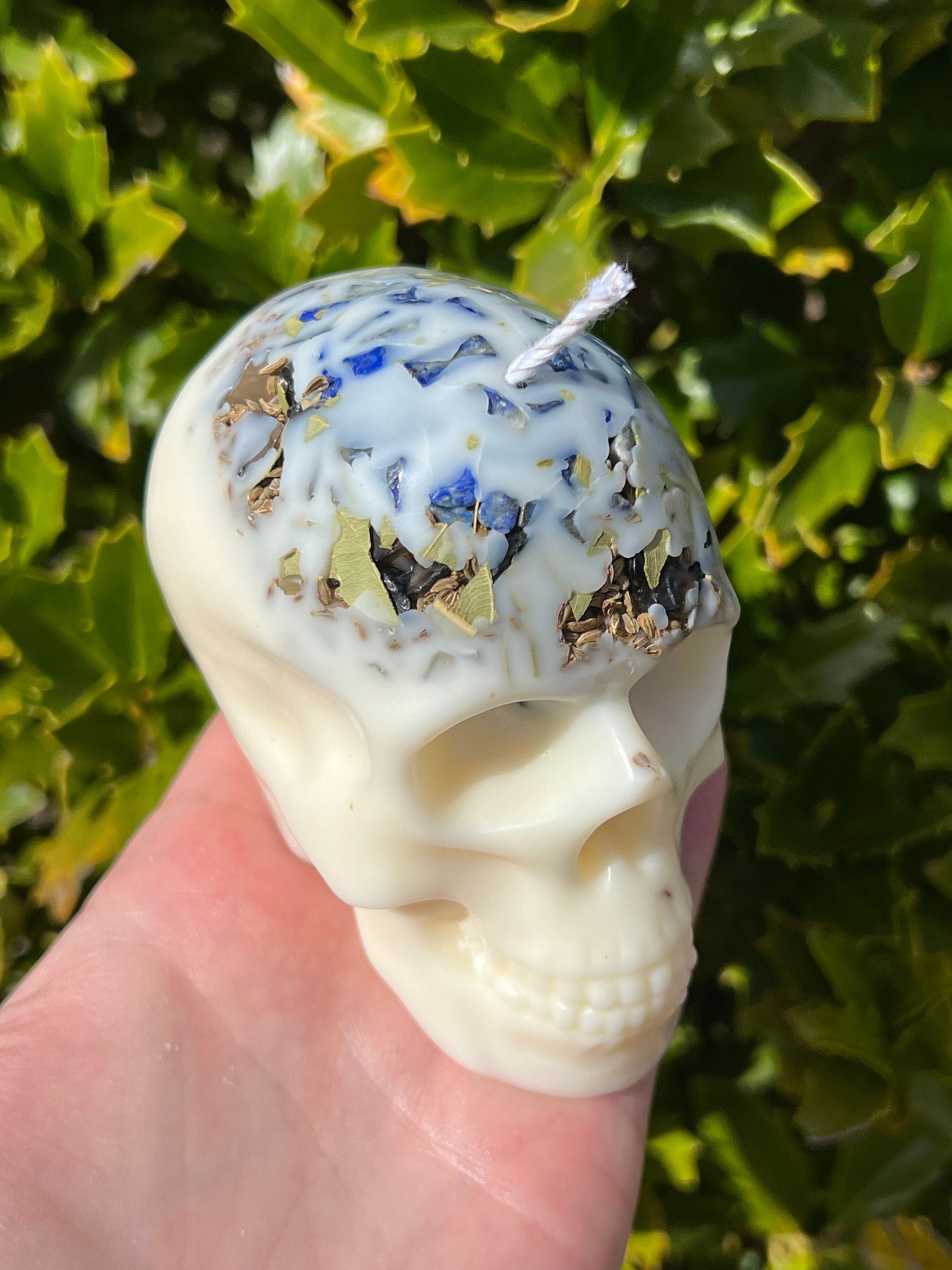 Witches Shield of Protection Herbal Intention Large Skull Crystal Candle | Ritual Altar Tool Stone Spell Scented Soy Gift Dragons Blood | | Wiccan Center