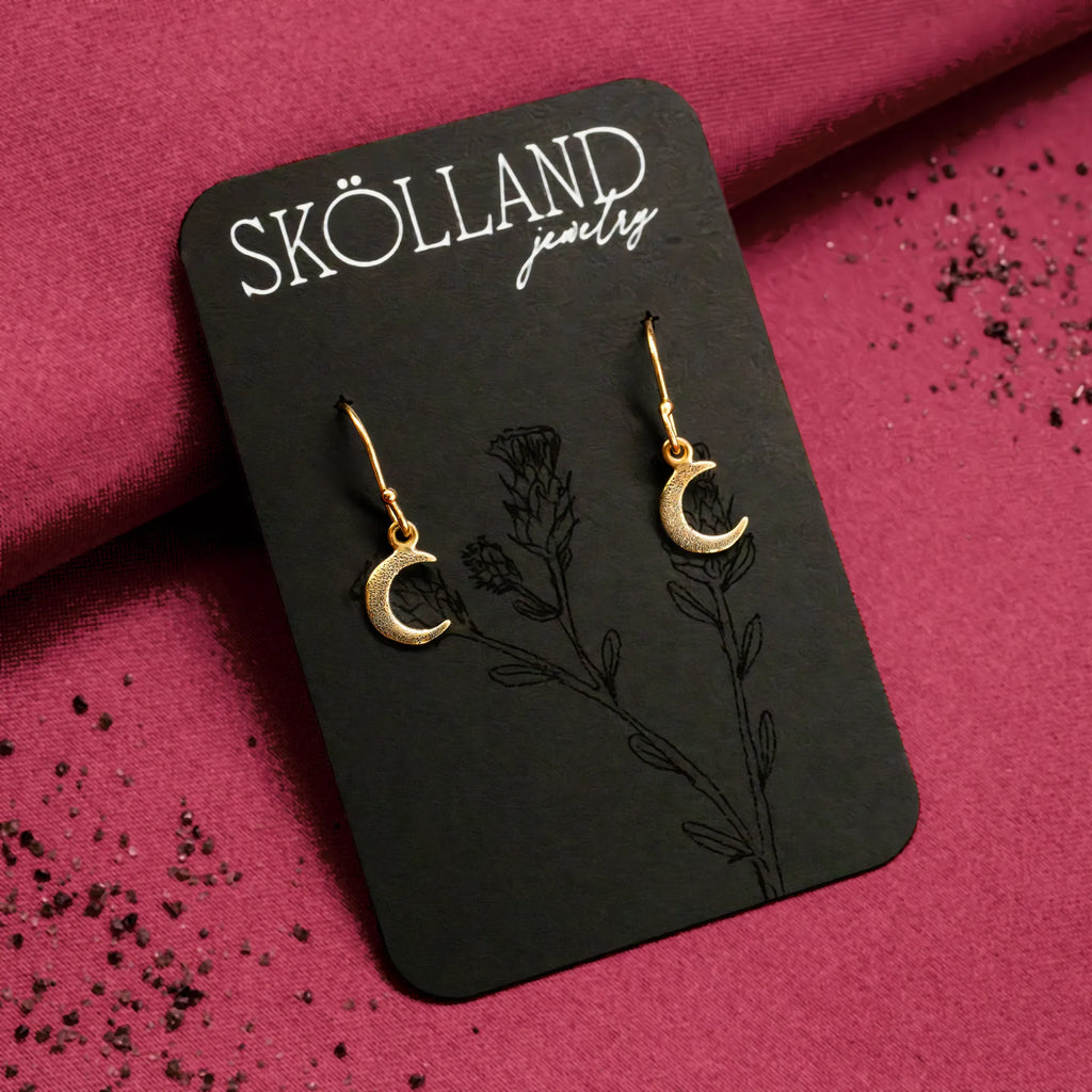 Mōna-Crescent Moon Dangle Earrings made from 14K Yellow Gold