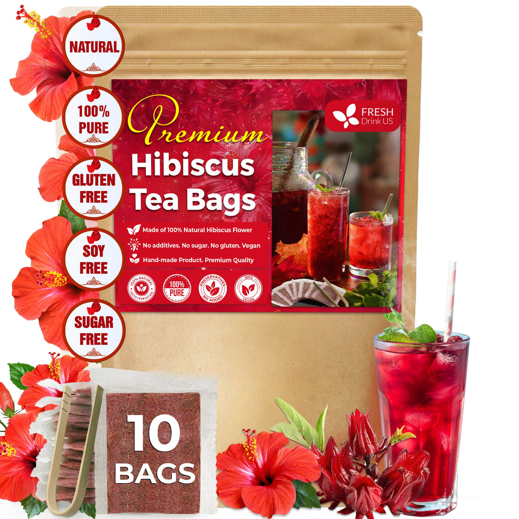 Hibiscus Dried Flowers, Tea Bags, 100% Natural, Pure from Hibiscus Flowers. Loose Flower Hibiscus Herbal Tea. Hibiscus Flower Tea. No Sugar, No Caffeine, No Gluten, Vegan. | Tea | Wiccan Center