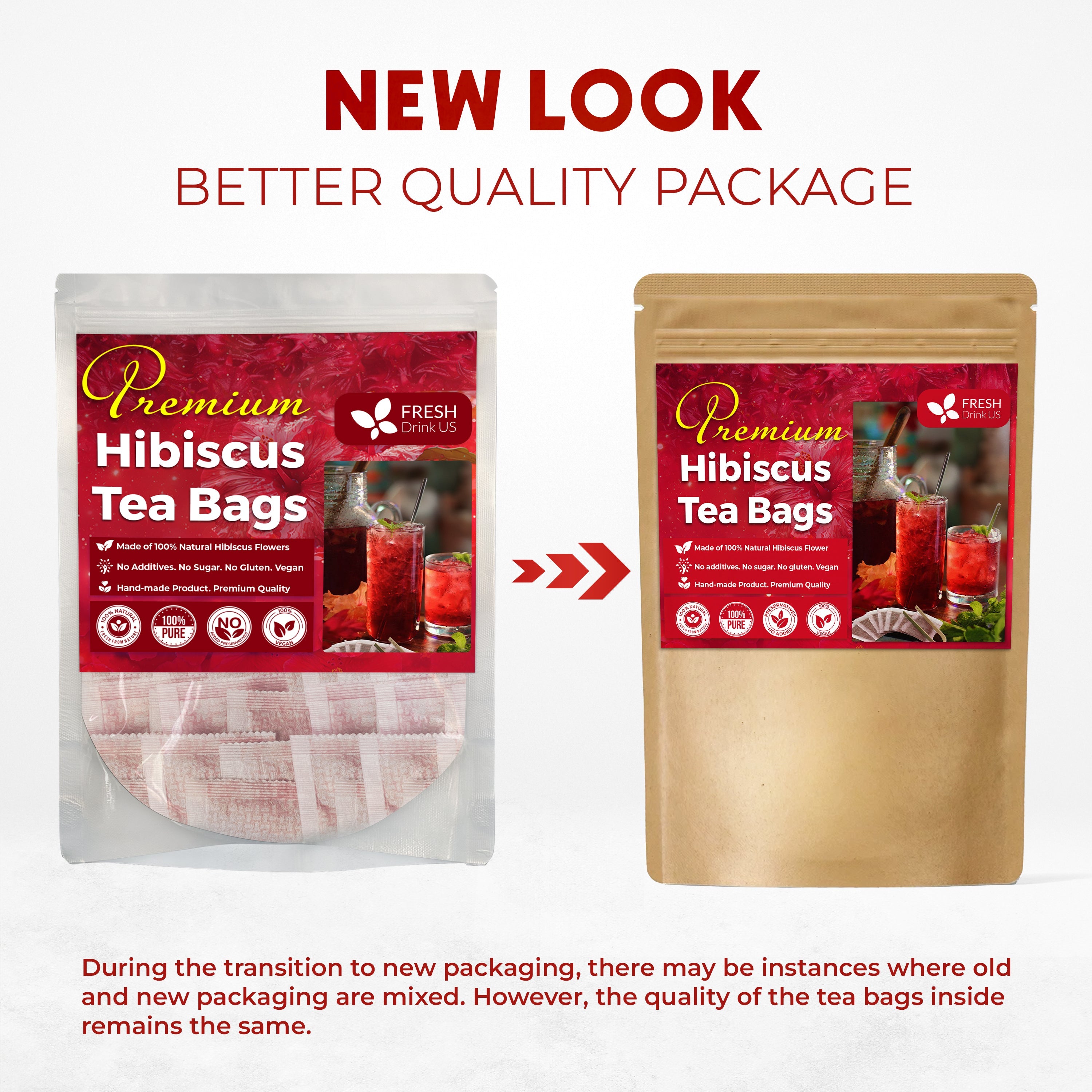 Hibiscus Dried Flowers, Tea Bags, 100% Natural, Pure from Hibiscus Flowers. Loose Flower Hibiscus Herbal Tea. Hibiscus Flower Tea. No Sugar, No Caffeine, No Gluten, Vegan. | Tea | Wiccan Center