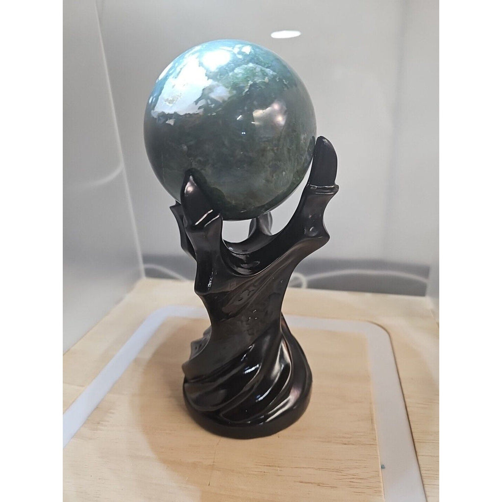 Water Grass Agate Sphere with Stand — 871g, Natural Polished Crystal Ball | CrystalCloud Company