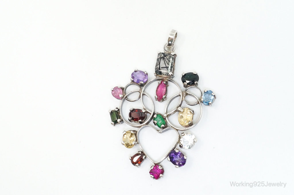 Large Vintage Multi Gem Sterling Silver Necklace Pendant | Jewelry > Necklaces > Pendants | Wiccan Center