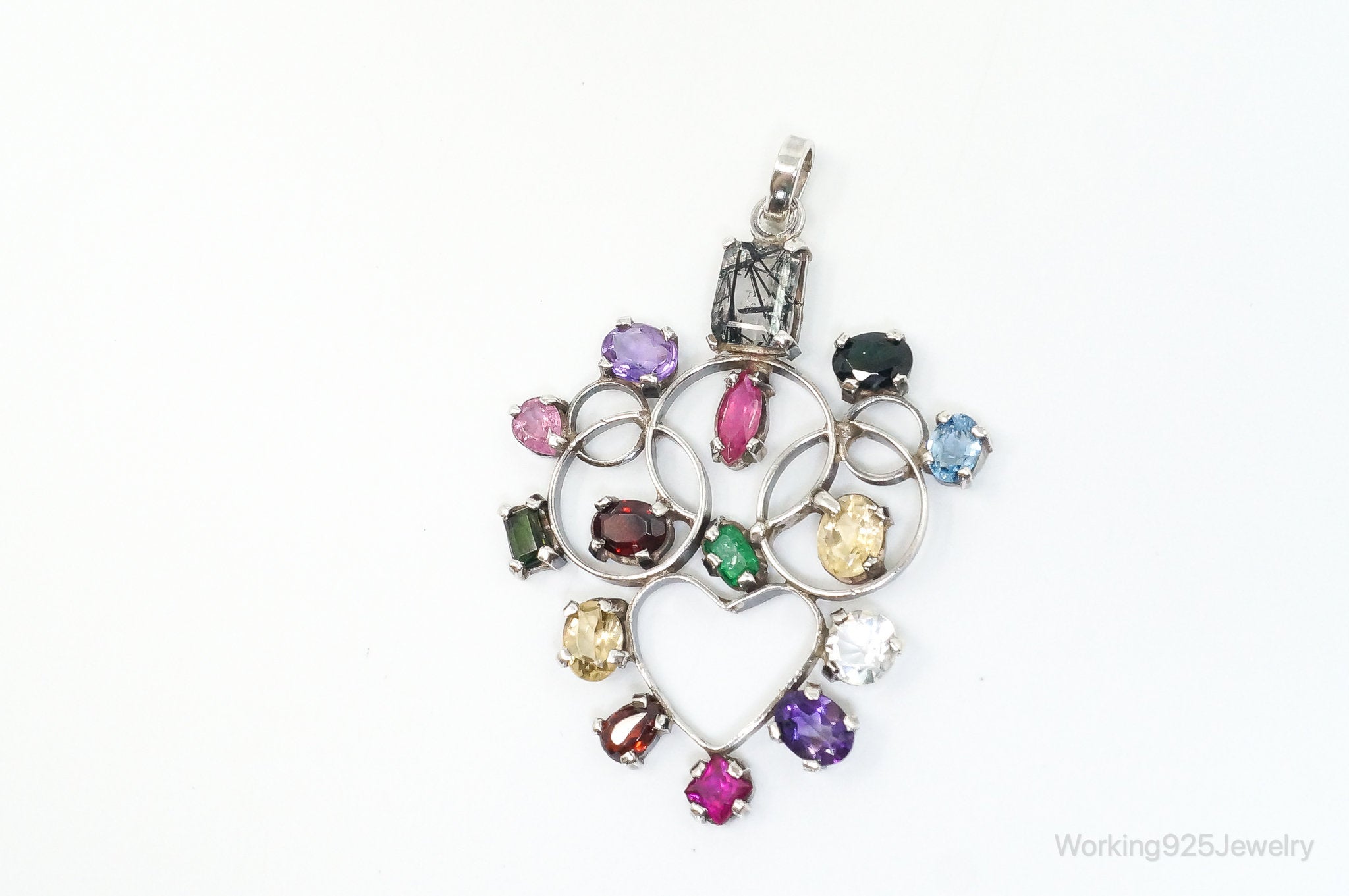 Large Vintage Multi Gem Sterling Silver Necklace Pendant | Jewelry > Necklaces > Pendants | Wiccan Center