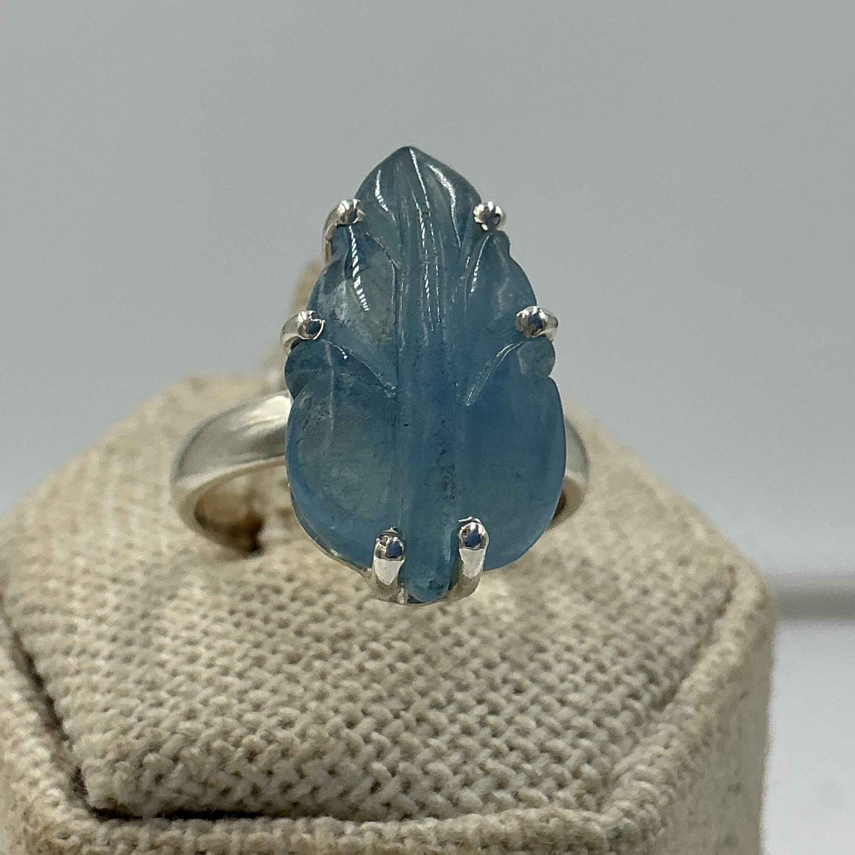 Sterling Silver Leaf Aquamarine Ring- Size 6 - Peace, Courage & Clear Communication | Rings | Wiccan Center
