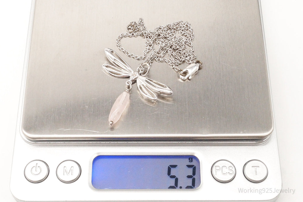 Rose Quartz Dragonfly Sterling Silver Necklace | Jewelry > Necklaces > Pendants | Wiccan Center