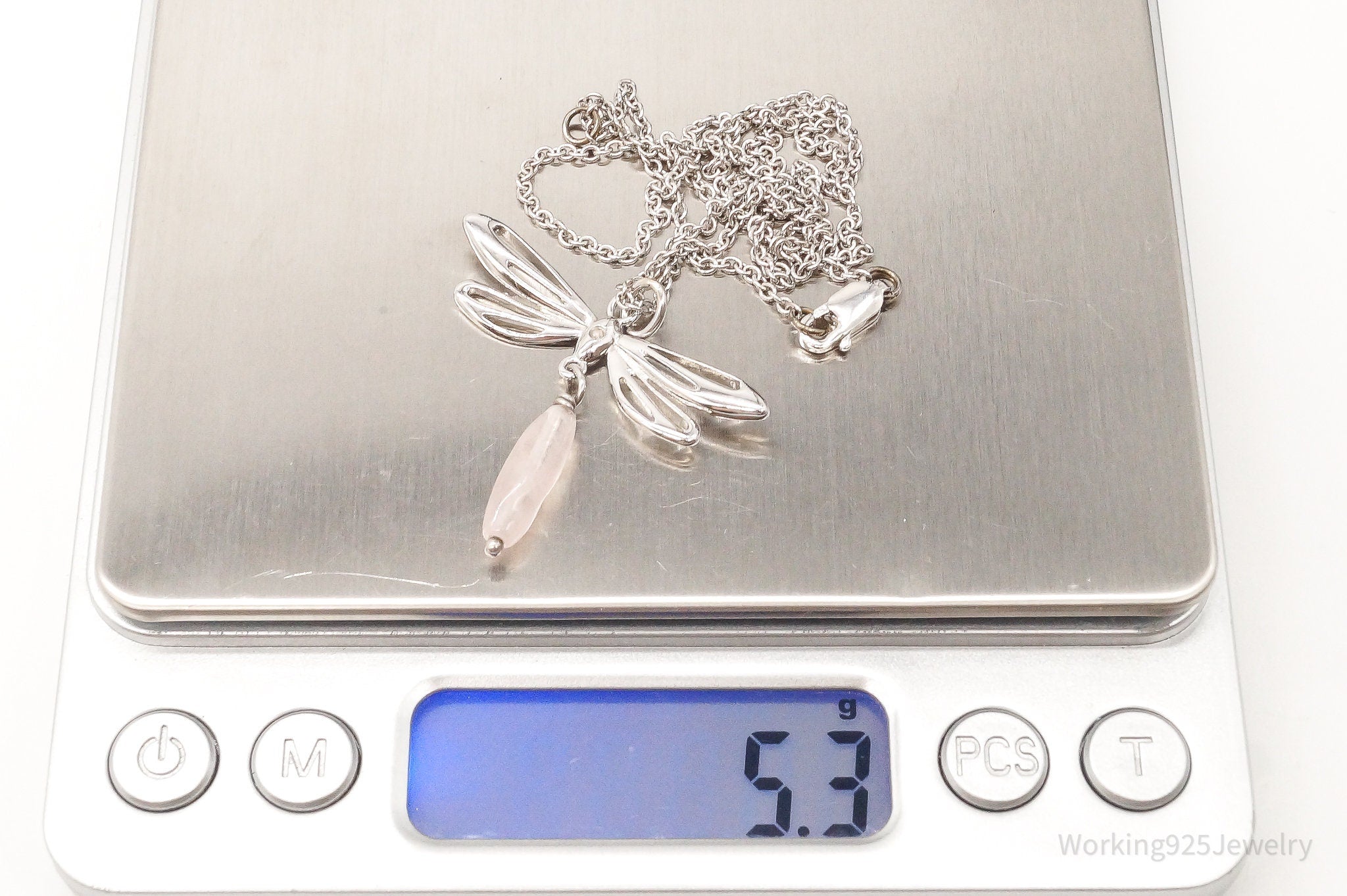 Rose Quartz Dragonfly Sterling Silver Necklace | Jewelry > Necklaces > Pendants | Wiccan Center