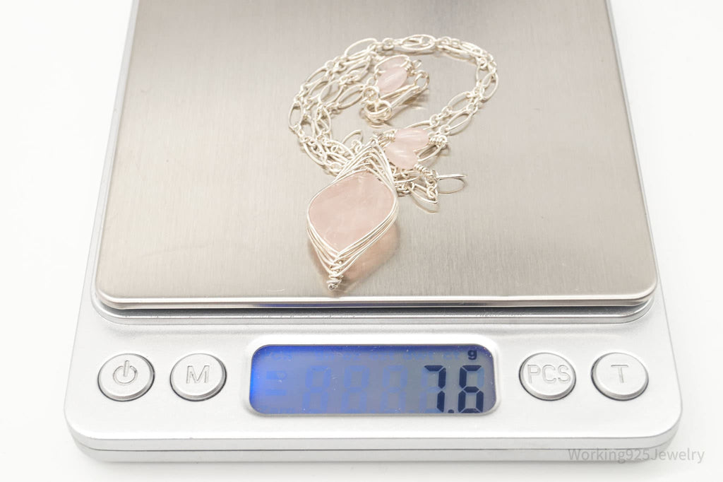 Vintage Large Rose Quartz Filigree Silver Necklace | Jewelry > Necklaces > Pendants | Wiccan Center