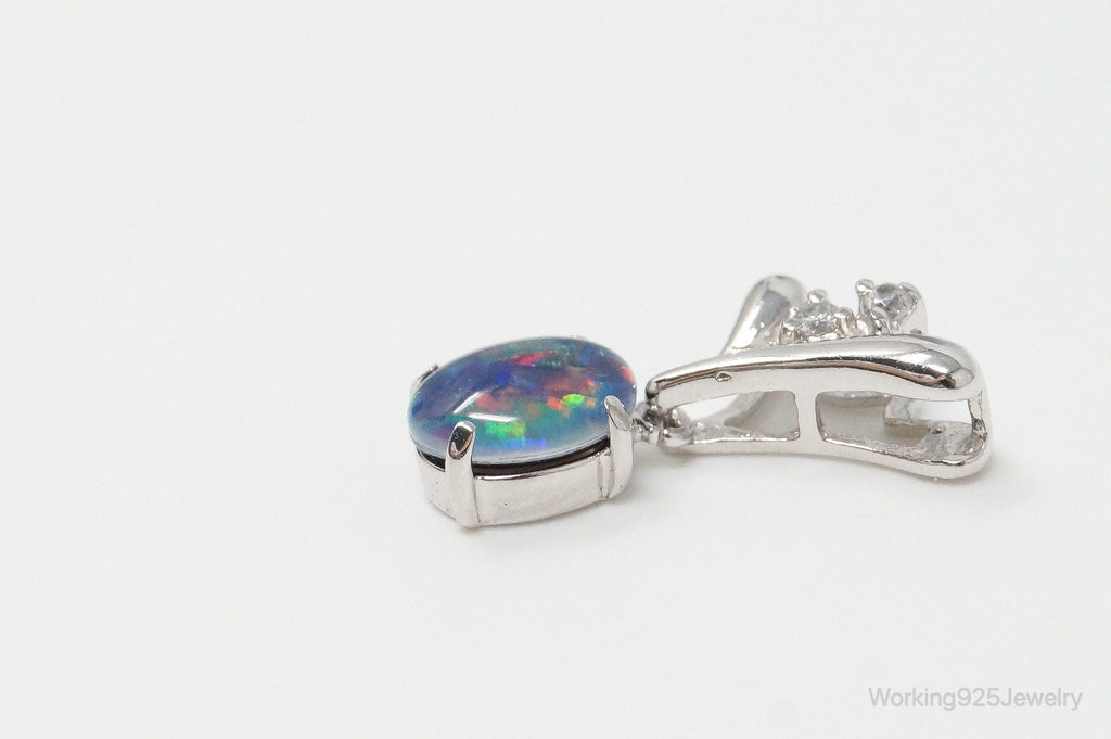 Vintage Opal Cubic Zirconia Sterling Silver Necklace Pendant | Jewelry > Necklaces > Pendants | Wiccan Center