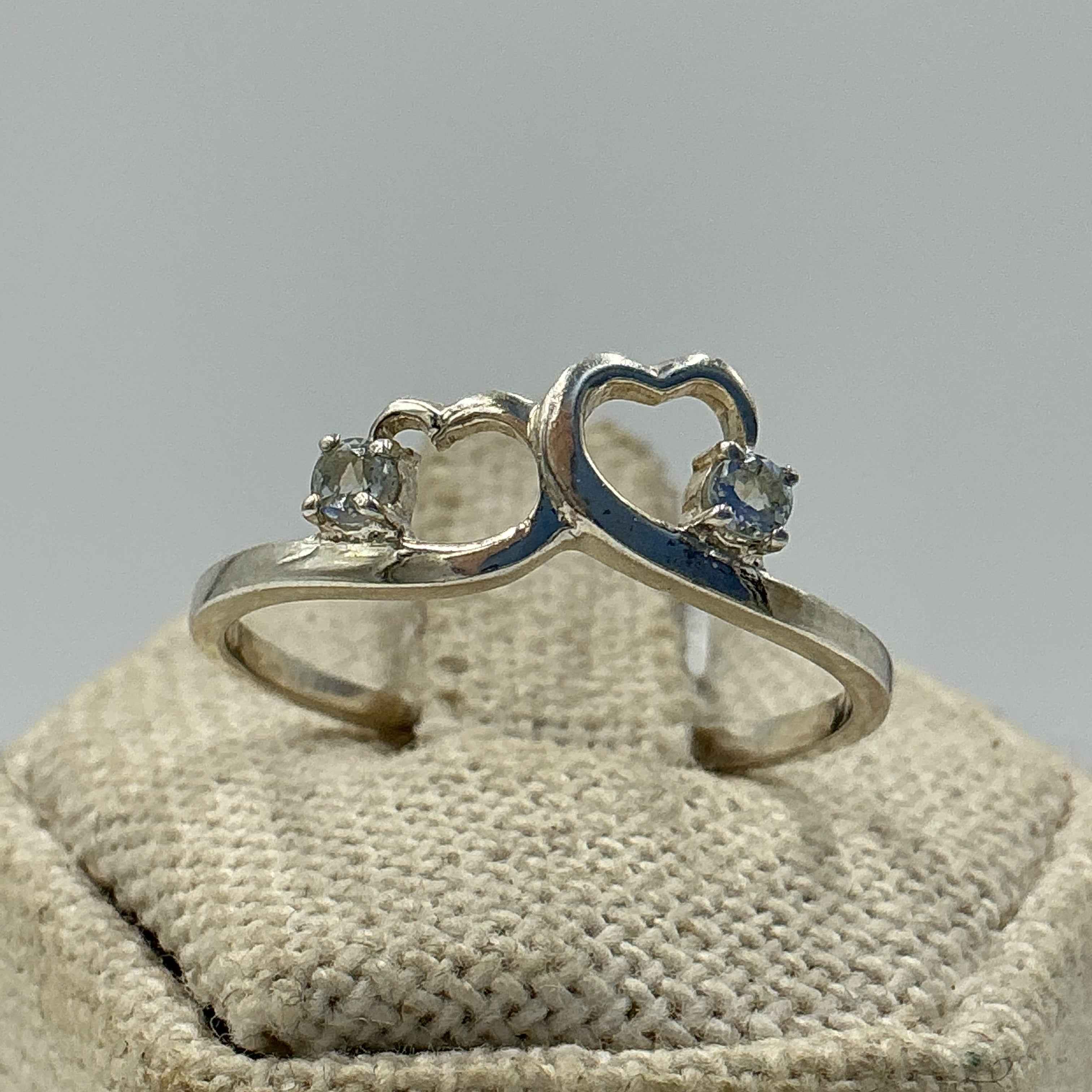 Sterling Silver Double Heart Aquamarine Ring- Size 10 - Peace, Courage & Clear Communication | Rings | Wiccan Center