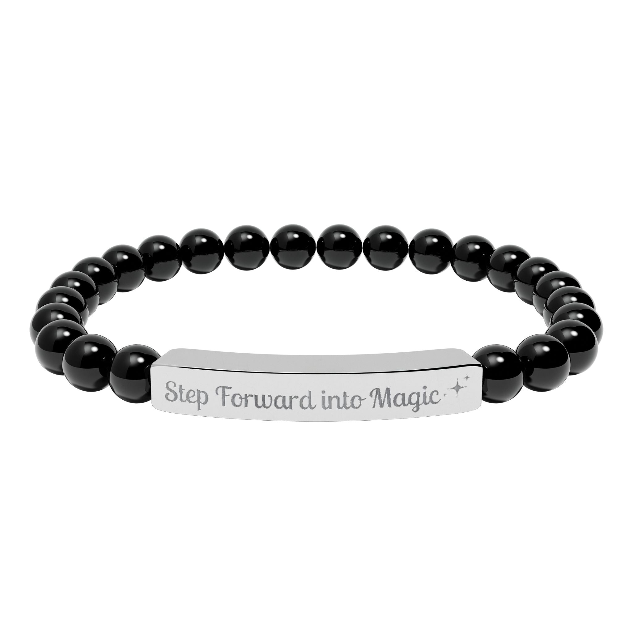 Engraved Natural Stone Stretch Bar Bracelet — "Step Forward into Magic" Motivational Beaded Bracelet | Accessories | Wiccan Center