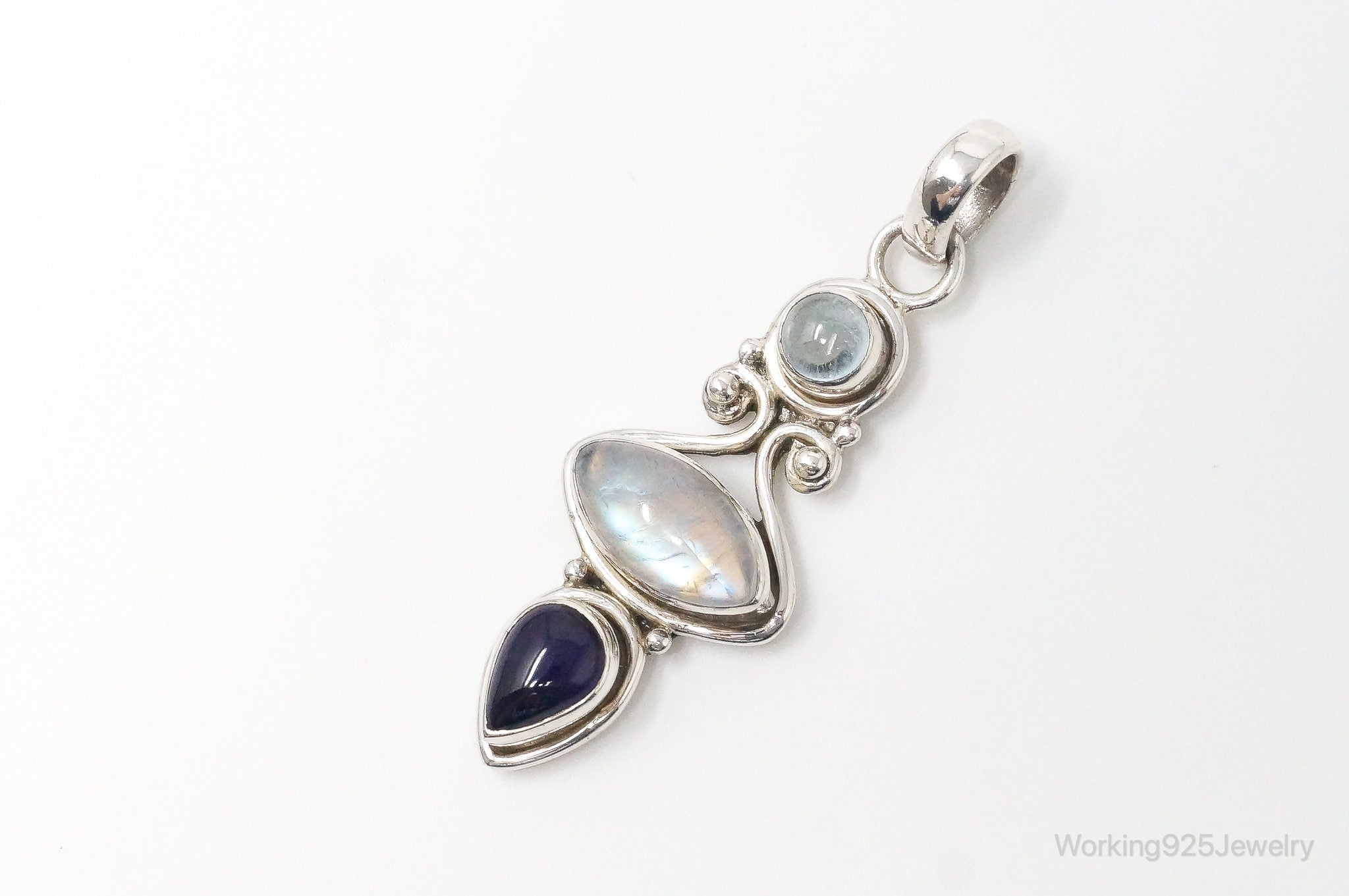 Vintage Blue Topaz Amethyst Moonstone Sterling Necklace Pendant | Jewelry > Necklaces > Pendants | Wiccan Center