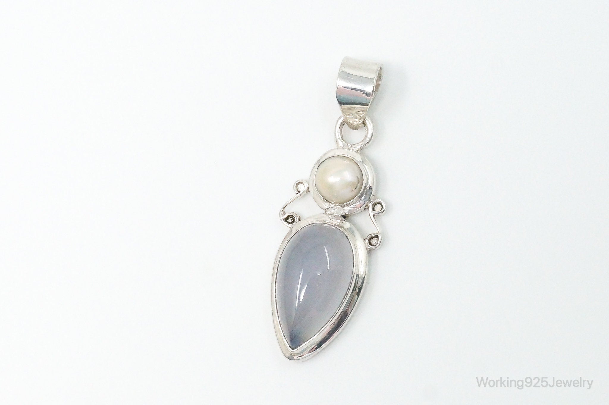 Large Designer Supreme Jewelers Blue Chalcedony Pearl Sterling Necklace Pendant | Jewelry > Necklaces > Pendants | Wiccan Center