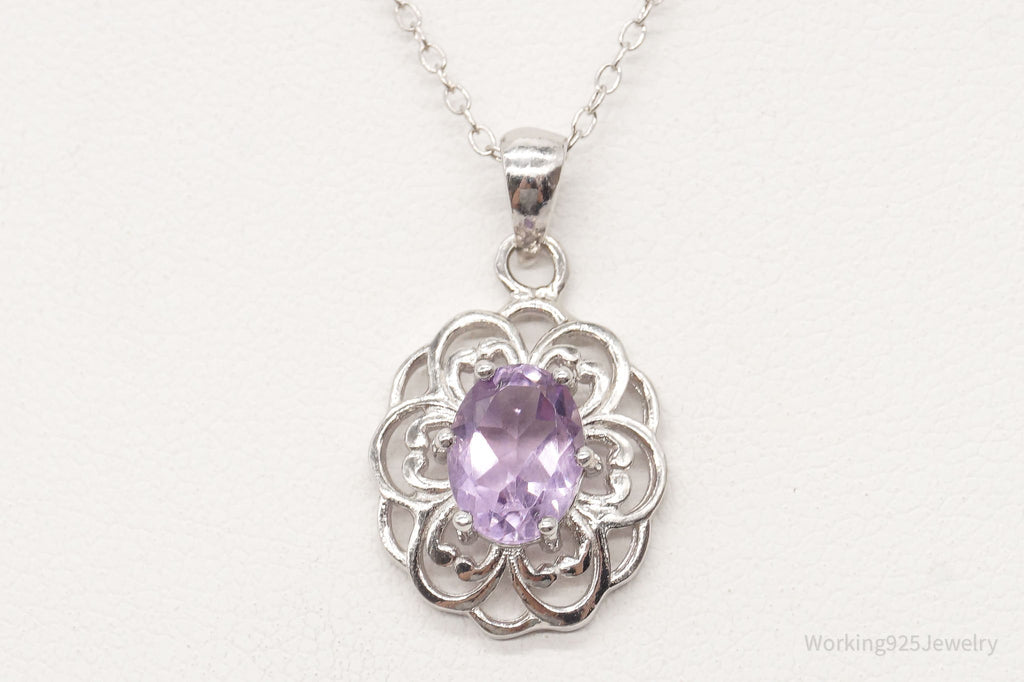 Vintage FAS Amethyst Flower Sterling Silver Chain Necklace | Jewelry > Necklaces > Pendants | Wiccan Center