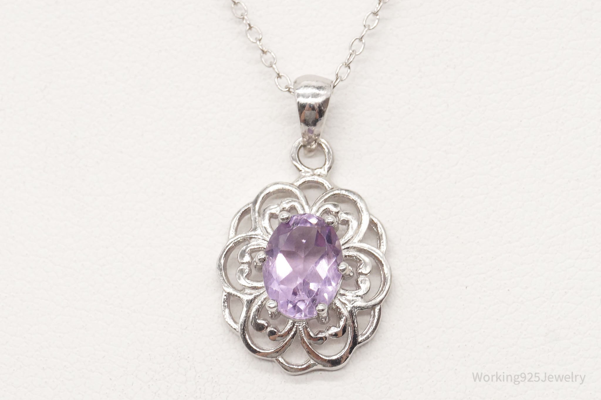 Vintage FAS Amethyst Flower Sterling Silver Chain Necklace | Jewelry > Necklaces > Pendants | Wiccan Center